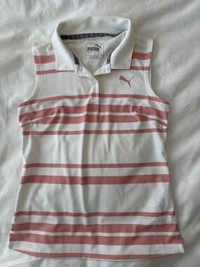 Puma White and Dusty Pink Striped Sleeveless Polo